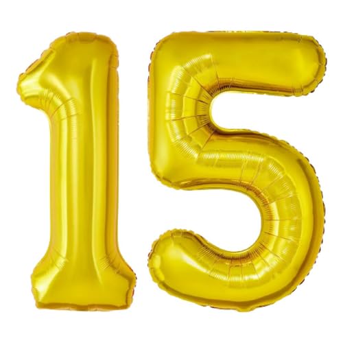 Balloonistics Solid 15 Number Foil Balloon 17 Inch Balloon (Gold, Pack of 2) - Image 1