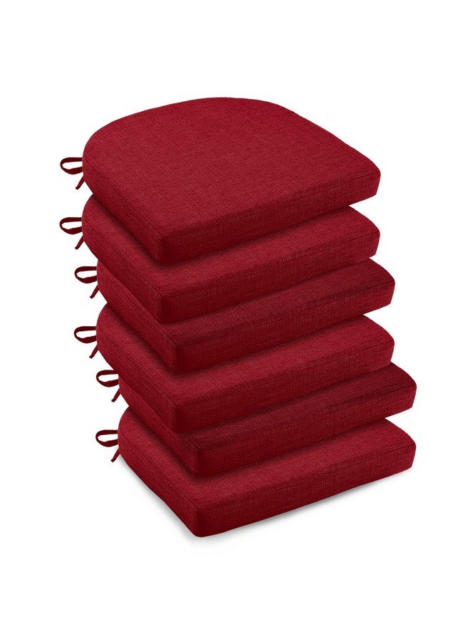 downluxe downluxe Indoor Chair Cushions for Dining Chairs, Soft and Comfortable Textured Foam Kitchen Chair Pads with Ties and Non-Slip Backing, 16" x 16" x 2", Red, 6 Pack  - Image 1
