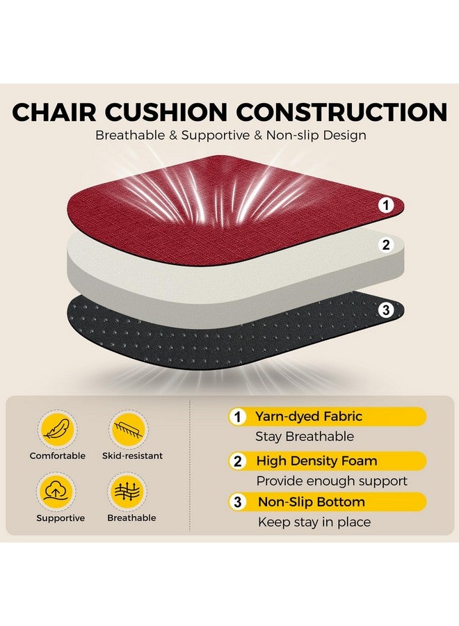 downluxe downluxe Indoor Chair Cushions for Dining Chairs, Soft and Comfortable Textured Foam Kitchen Chair Pads with Ties and Non-Slip Backing, 16" x 16" x 2", Red, 6 Pack  - Image 3