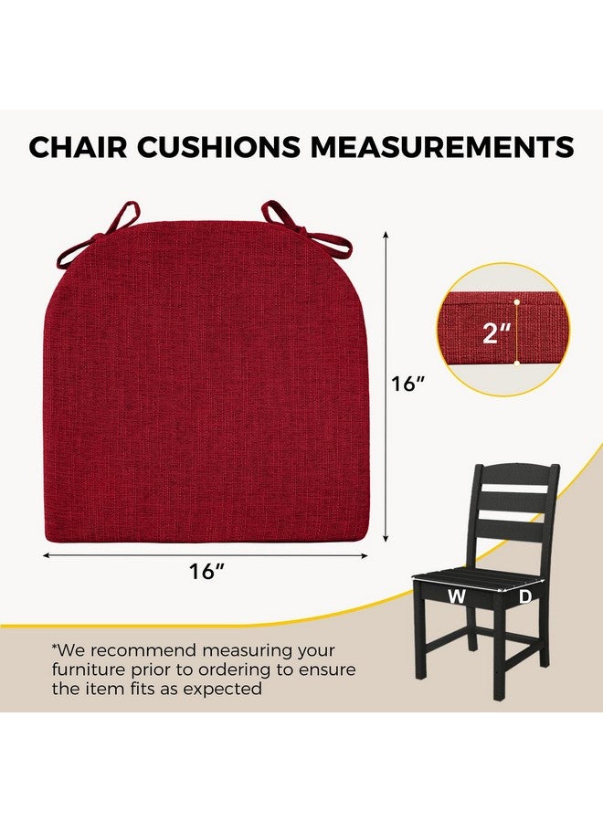 downluxe downluxe Indoor Chair Cushions for Dining Chairs, Soft and Comfortable Textured Foam Kitchen Chair Pads with Ties and Non-Slip Backing, 16" x 16" x 2", Red, 6 Pack  - Image 2