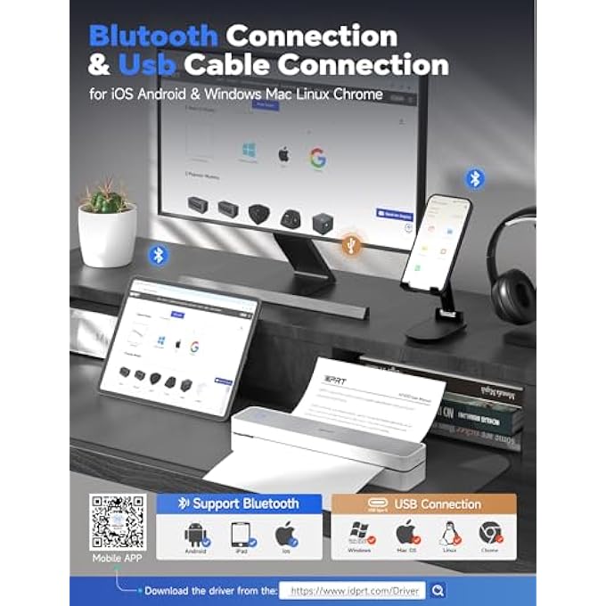 MT610 PRO PORTABLE THERMAL PRINTER, 300DPI HD MOBILE-TRAVEL-PRINTERS, INKLESS-WIRELESS-SMALL-PRINTER FOR HOME USE, OFFICE, VEHICLES, BLUETOOTH PRINTERS SUPPORTS 8.5" X 11" US LETTER&A4&A5 SIZE - Image 3