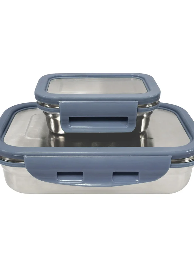 بوروسيل طقم علب غداء مستطيلة من الستانلس ستيل قطعتين ٨٠٠ مل و ٢٠٠ مل - رمادي
