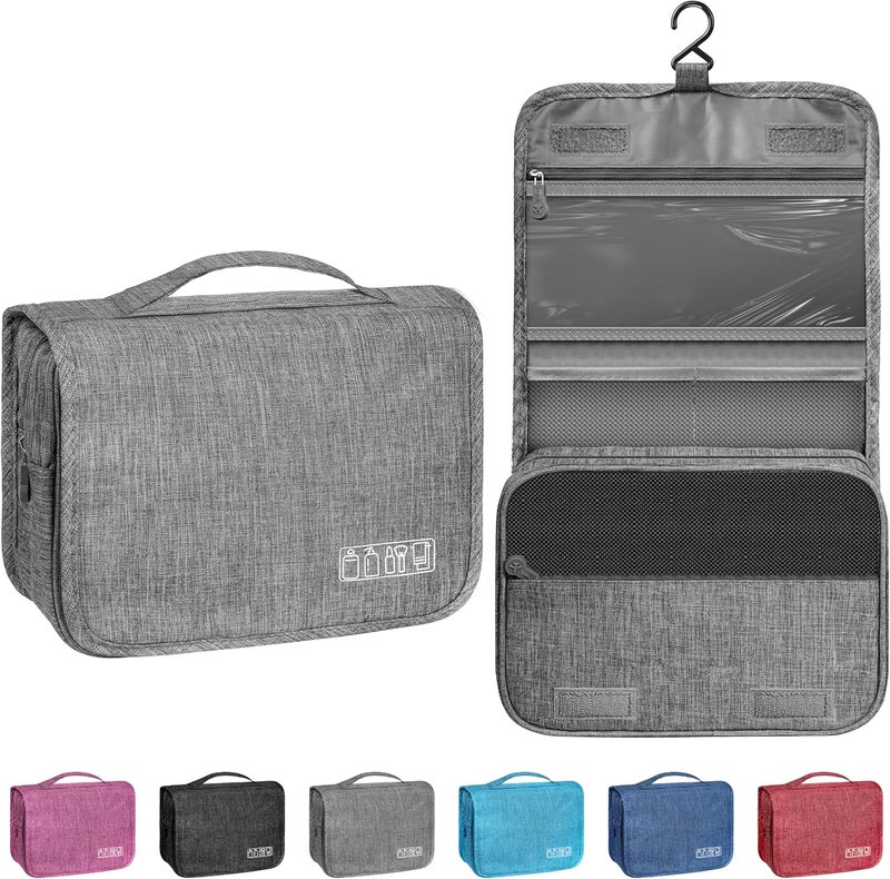 YEMEDA Toiletry Bag Travel Bag with Hanging Hook, Waterproof Shower Bathroom Hanging Toiletry Bag for Men Women,Small Multifunctional Makeup Cosmetic Bag,Portable Toiletries Bag Travel Organizer (Grey) - Image 1