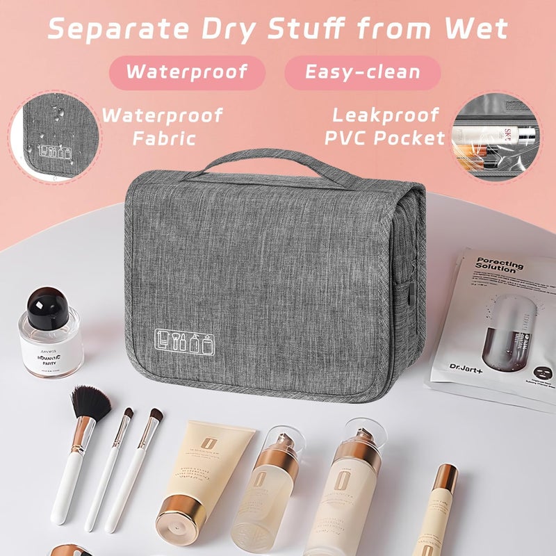 YEMEDA Toiletry Bag Travel Bag with Hanging Hook, Waterproof Shower Bathroom Hanging Toiletry Bag for Men Women,Small Multifunctional Makeup Cosmetic Bag,Portable Toiletries Bag Travel Organizer (Grey) - Image 5