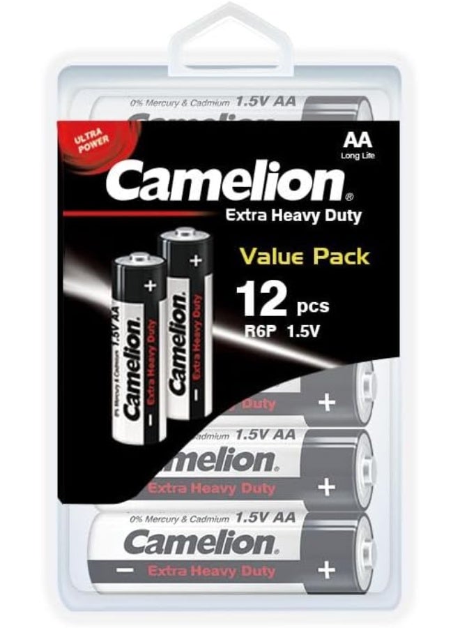 كاميليون Camelion Extra Heavy Duty R6 AA Zinc-Carbon Batteries (Pack of 12) - Black - Image 1