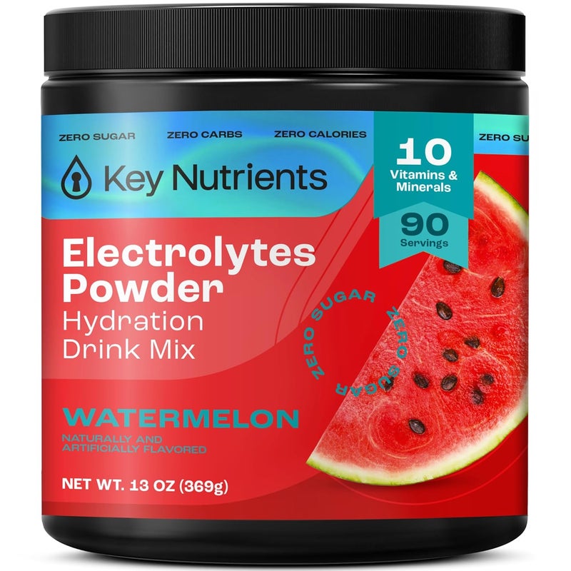 KEY NUTRIENTS Multivitamin Electrolytes Powder No Sugar  Refreshing Watermelon Electrolyte Powder  Endurance  Energy Supplement  Hydration Powder  No Calories  90 Servings  Made in USA - Image 1