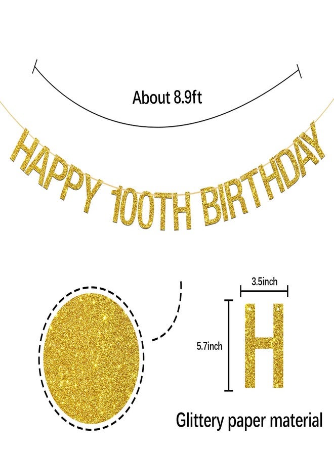 INNORU Happy 100th Birthday Banner - Gold Glitter 100th Sign Letters Hang Bunting - 100th Birthday Party Decorations Supplies - Image 2