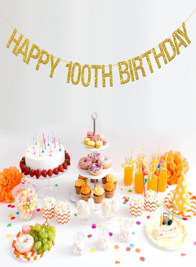 INNORU Happy 100th Birthday Banner - Gold Glitter 100th Sign Letters Hang Bunting - 100th Birthday Party Decorations Supplies - Image 3