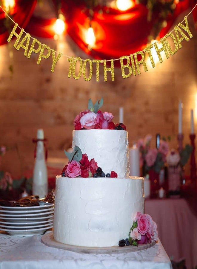 INNORU Happy 100th Birthday Banner - Gold Glitter 100th Sign Letters Hang Bunting - 100th Birthday Party Decorations Supplies - Image 5