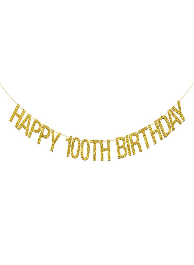INNORU Happy 100th Birthday Banner - Gold Glitter 100th Sign Letters Hang Bunting - 100th Birthday Party Decorations Supplies - Image 1