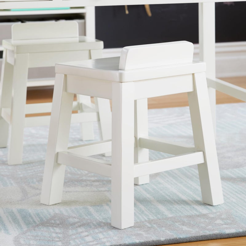 Martha Stewart Crafting Kids Stools Set of 2  Linen White Wooden Chairs for Kids Activity Table with 15Inch Seat Height 2 Matching AntiTip Chairs for Kids 3 and Up