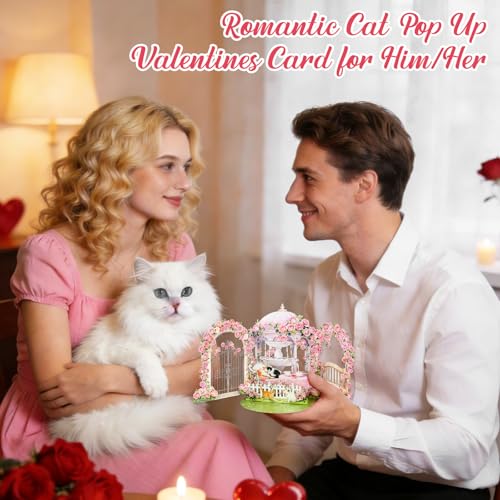 D4DREAM Romantic Wedding Pop Up Card - Kittens in Romantic Rose Garden 3D Cat Card for Her, Wife, Girlfriend Cat Lovers, Handmade Gift for Anniversary Engagement Wedding Birthday - Image 2