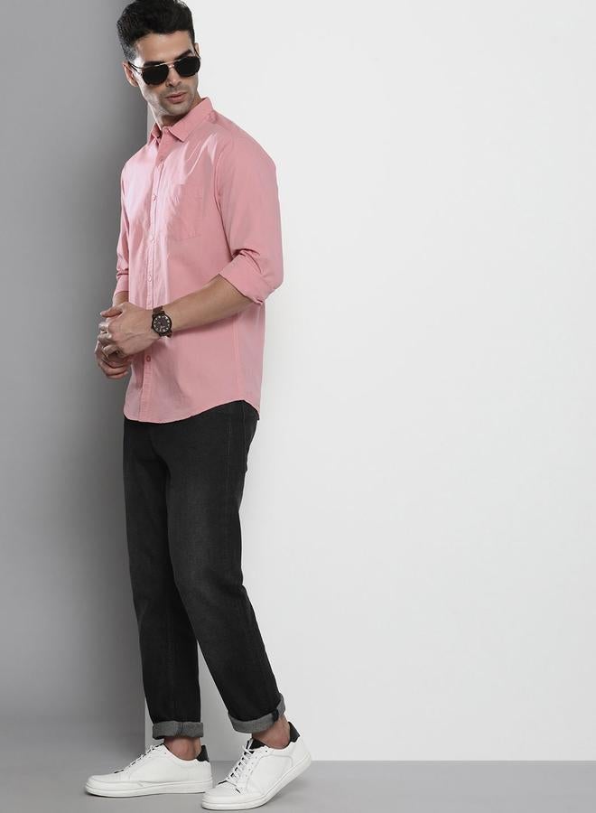 The Indian Garage Co Men Pink Solid Spread Collar Shirt - Image 5