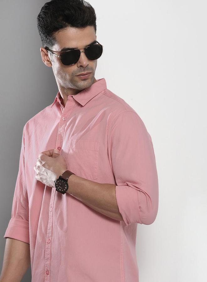 The Indian Garage Co Men Pink Solid Spread Collar Shirt - Image 4