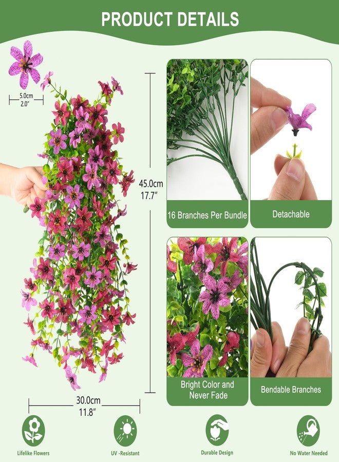 ZFProcess Artificial Hanging Flowers for Outdoors, 2 Pcs Fake Hanging Plant Spring Summer Decoration, UV Resistant No Fade Faux Flower for Porch Patio Yard Window Home Decor(Light Purple Red) - Image 4