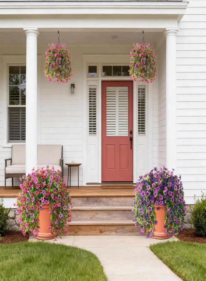 ZFProcess Artificial Hanging Flowers for Outdoors, 2 Pcs Fake Hanging Plant Spring Summer Decoration, UV Resistant No Fade Faux Flower for Porch Patio Yard Window Home Decor(Light Purple Red) - Image 2