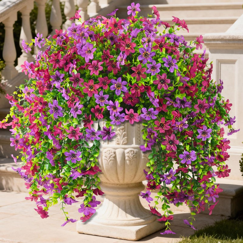 ZFProcess Artificial Hanging Flowers for Outdoors, 2 Pcs Fake Hanging Plant Spring Summer Decoration, UV Resistant No Fade Faux Flower for Porch Patio Yard Window Home Decor(Light Purple Red) - Image 1