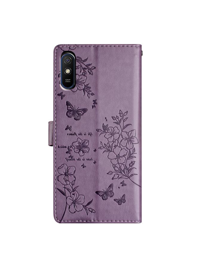 اس-توب جراب هاتف Redmi 9A من الجلد بتصميم فراشات وزهور - Image 3