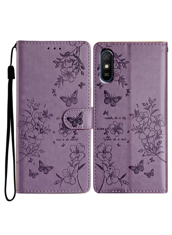 اس-توب جراب هاتف Redmi 9A من الجلد بتصميم فراشات وزهور - Image 1