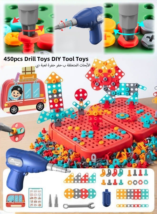 450pcs Piece Drill Toys Educational DIY Tool Toys Set, Mosaic Set for Kids Ages 3-10 Years Drill and Screwdriver Sets, Children's Building Blocks, Electric Drill and Screw Puzzle Set for Kids,Simulation Electric Repair Toys - Image 1