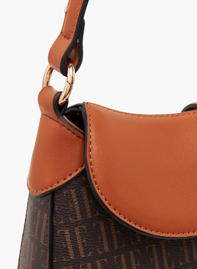 ELLE Monogram Print Crossbody Bag with Adjustable Strap and Flap Closure