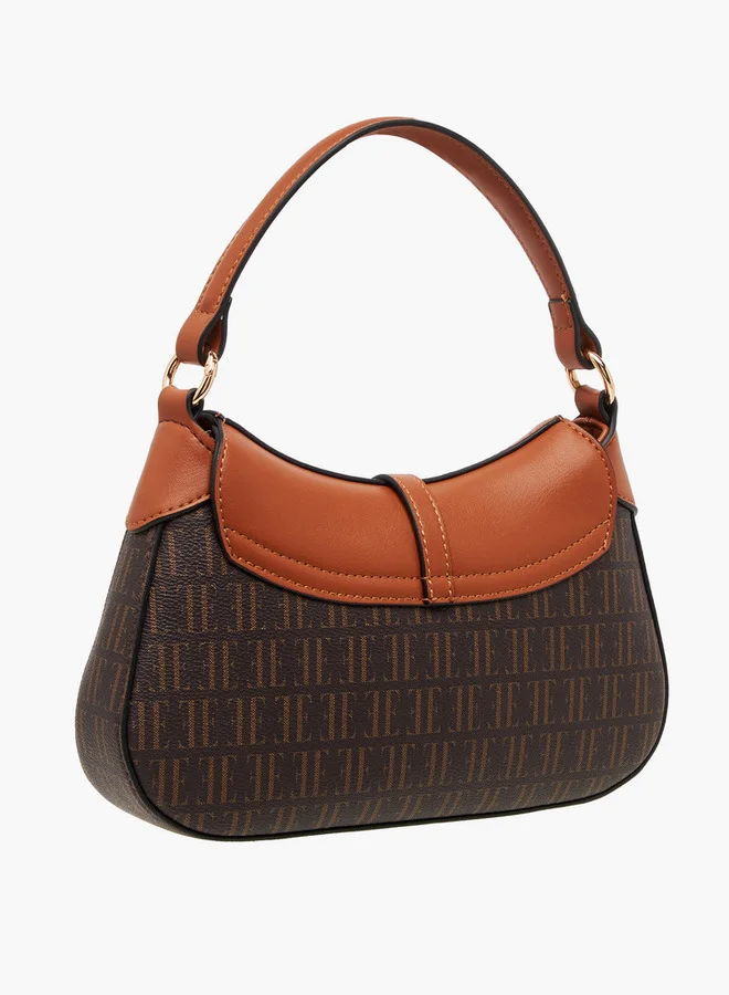 ELLE Monogram Print Crossbody Bag with Adjustable Strap and Flap Closure