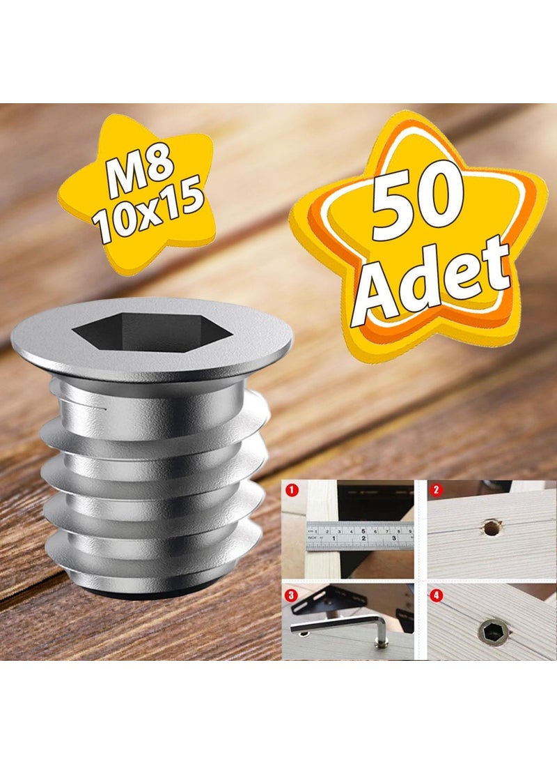Glaswen Metal Straight Threaded Dowel Wood Dowel M8 10X15 Teeth Zinc Furniture Connection Unit Joining (50 Pieces)  - Image 4