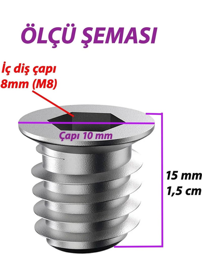 Glaswen Metal Straight Threaded Dowel Wood Dowel M8 10X15 Teeth Zinc Furniture Connection Unit Joining (50 Pieces)  - Image 2