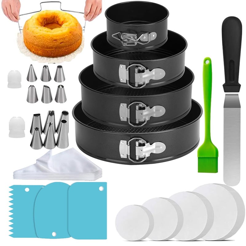 Satianyou 214PCS Round Cake Pan Sets for Baking Cake Decorating Supplies: 4 Non-Stick Springform Pans Set (4, 7,9,10 inches), Icing Tips, Cake Leveler â€“ Leak-Proof Cheesecake Pan - Image 1