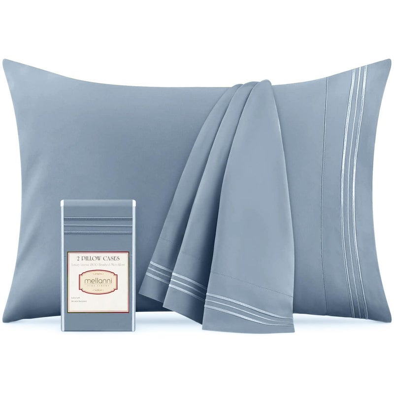 Mellanni Pillow Cases - Luxury, Extra Soft, Cooling Pillow Covers - 2 PC Iconic Collection Pillowcases - Envelope Closure (King 20" x 40", Blue Hydrangea) - Image 1