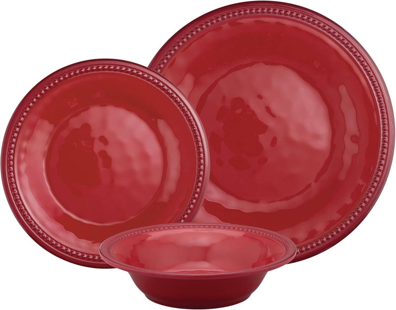 UP طقم أدوات مائدة مكون من 12 قطعة من UPware مع حبات من الميلامين للأطباق الخارجية، طقم أطباق وأوعية لخدمة 4 أشخاص باللون الأحمر - Image 2