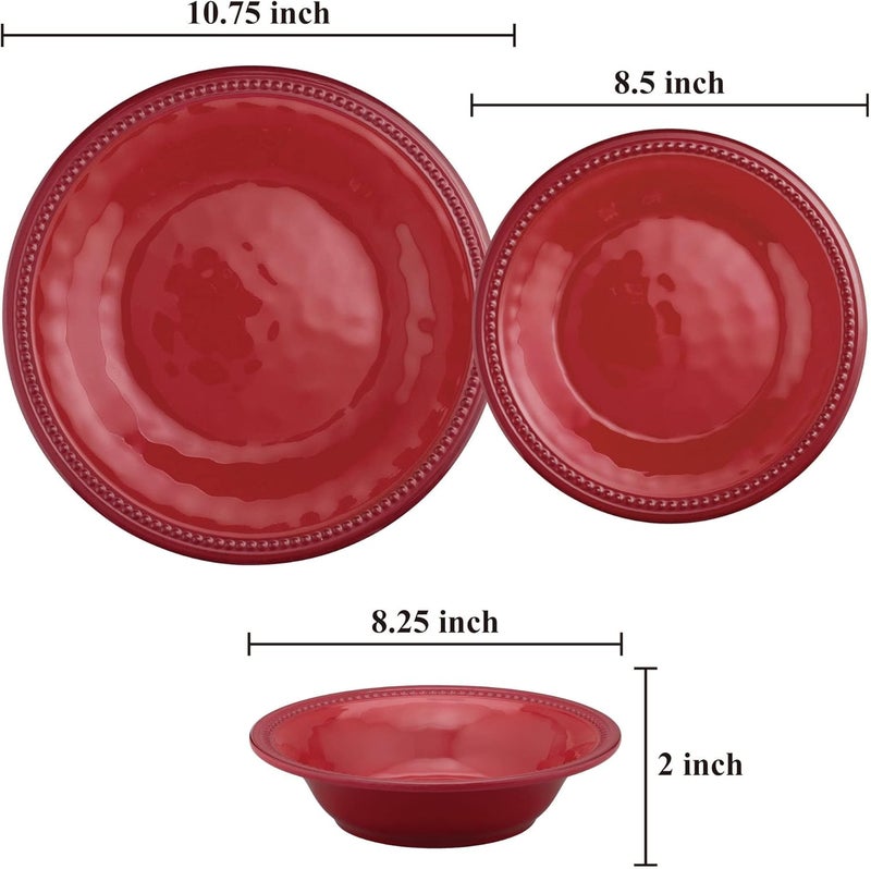 UP طقم أدوات مائدة مكون من 12 قطعة من UPware مع حبات من الميلامين للأطباق الخارجية، طقم أطباق وأوعية لخدمة 4 أشخاص باللون الأحمر - Image 3