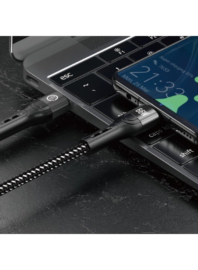 جولدن بلس كيبل شحن فائق السرعة 66 واط    USB-Cإلى USB-C، طول 2 متر، سلك مجدول عالي الكثافة ومقاوم للثني، شحن ونقل بيانات - Image 2