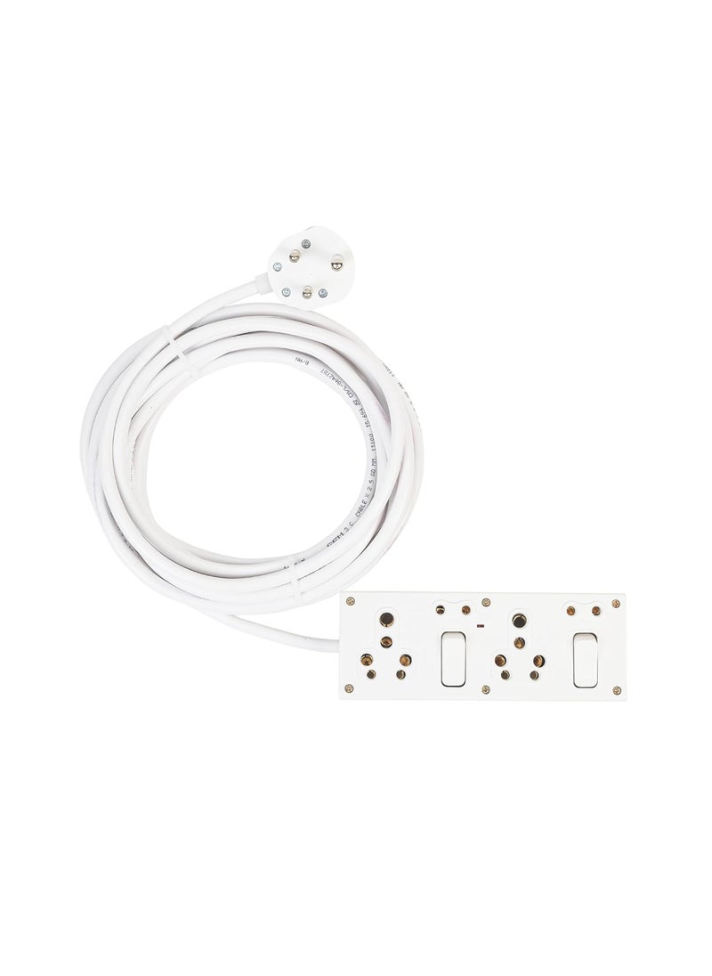 OCKO Ocko Heavy Appliances 16 Amp Extension Board 16 Amp 3 Pin Plug 4 Sockets 5 2 Pin Socket with Switch LED Indicator 10 Meter Long Wire for Office Outdoor Indoor Appliances Pack of 1 White  - Image 1