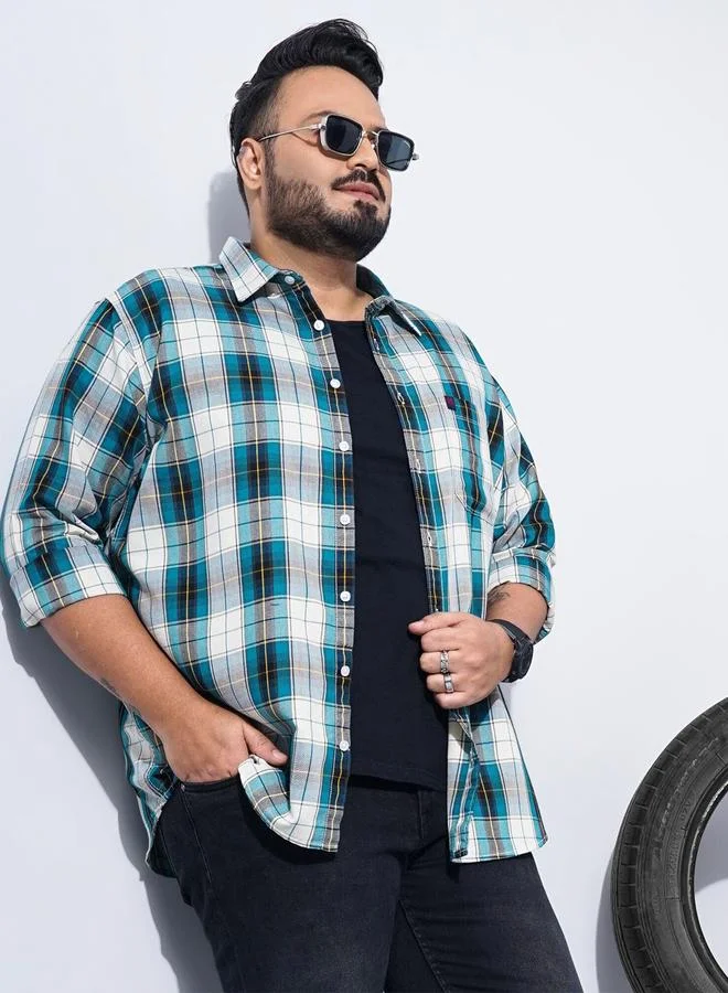 Take Two Plus Size Green Checked Casual Shirt By HardSoda