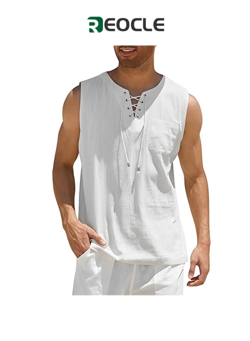 REOCLE Men's Muscle Shirts Sleeveless Dry Fit Gym Workout Tank Top Sweatshirts Casual Pullover - Image 1