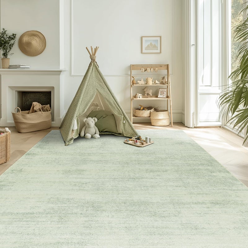 BILEEHOME Sage Green Area Rugs for Living Room Nursery for Baby Girl Boy, Neutral Washable Sage Green Boho Farmhouse Vintage Bedroom Rugs 6x9, Light Green and Ivory Cream - Image 1