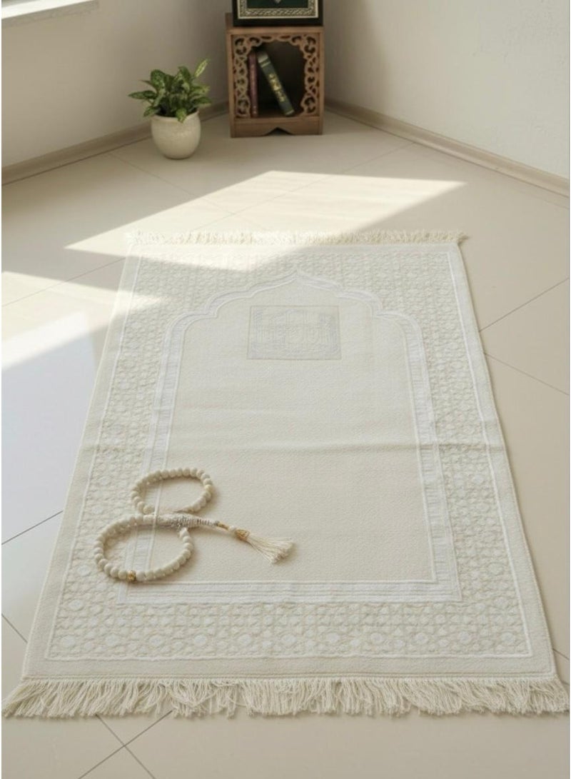 توي لاند طقم هدايا فاخر من سجادة الصلاة المخملية مع علبة هدايا أنيقة - أبيض - Image 2