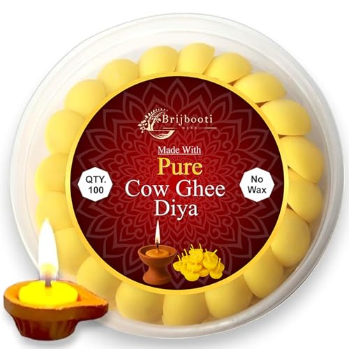 Brijbooti Cow Ghee Diya for Puja – 100 Pure Ghee Wicks | Ready to Use Ghee Diya batti for Pooja, Havans & Festivals | Long Lasting 30 Min Burn Time | 100% Wax-Free, Easy to Use Puja Batti for Aarti - Image 1