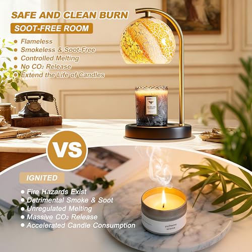 EJIAXIN Womens Gifts for Christmas Candle Warmer Lamp, Dimmable Scented Wax Melt Warmer with Timer, Housewarming Gifts for Home Bedroom Decor, Xmas Birthday Gifts for Mom, 2 Bulbs, White+Gold - Image 2