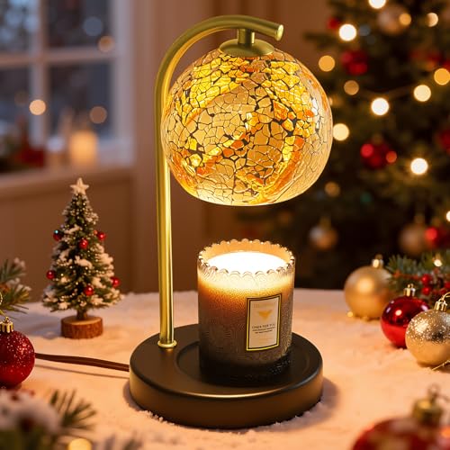 EJIAXIN Womens Gifts for Christmas Candle Warmer Lamp, Dimmable Scented Wax Melt Warmer with Timer, Housewarming Gifts for Home Bedroom Decor, Xmas Birthday Gifts for Mom, 2 Bulbs, White+Gold - Image 1