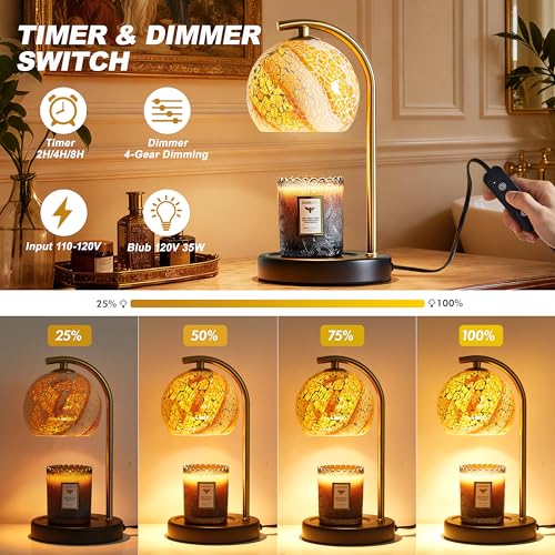 EJIAXIN Womens Gifts for Christmas Candle Warmer Lamp, Dimmable Scented Wax Melt Warmer with Timer, Housewarming Gifts for Home Bedroom Decor, Xmas Birthday Gifts for Mom, 2 Bulbs, White+Gold - Image 4