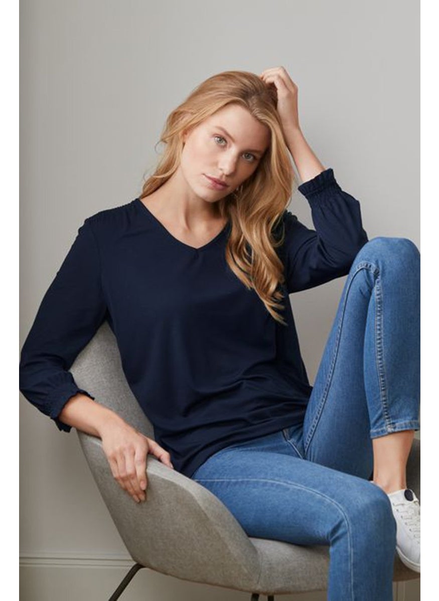 Women V-neck Short Sleeves Plain Top, Navy - pzsku/Z2F8F472794FA9DE3FBEDZ/45/_/1726109267/96ec9dae-436a-436e-a991-715ffe53682b