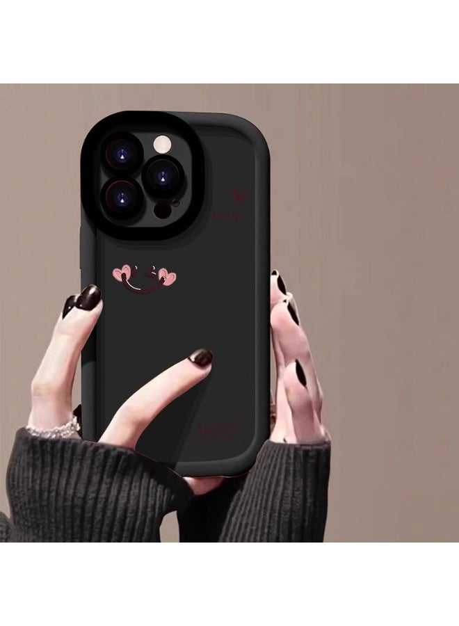 NIBEMINENT Pink Smiling Face Protective TPU Case Cover For iPhone 15 Plus, Black