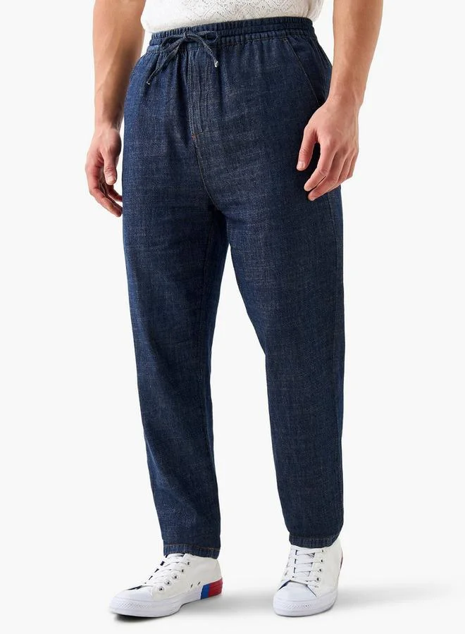 Lee Cooper Regular Fit Denim Pants with Drawstring Closure