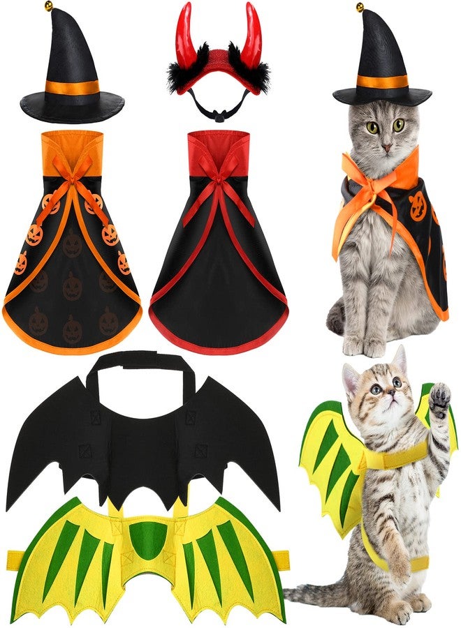 Reginary 6 Pieces Halloween Cat Costume Pet Dogs Wizard Vampire Cape Witch Devil Bat Cosplay Cloak Wings Devil Hat Dragon Clothes Kitten for Small Puppy Outfits Party(Pumpkin) - Image 1