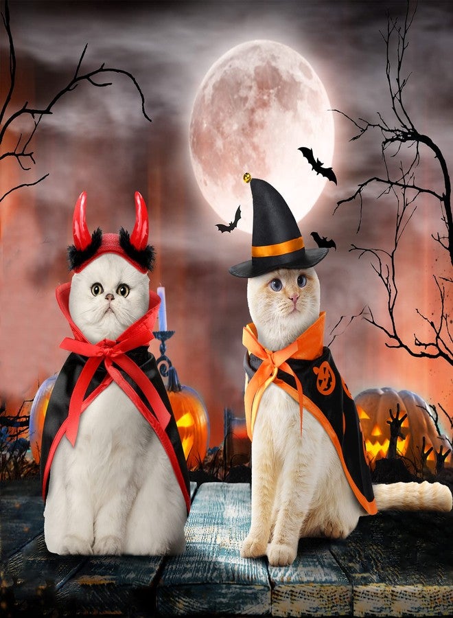 Reginary 6 Pieces Halloween Cat Costume Pet Dogs Wizard Vampire Cape Witch Devil Bat Cosplay Cloak Wings Devil Hat Dragon Clothes Kitten for Small Puppy Outfits Party(Pumpkin) - Image 2