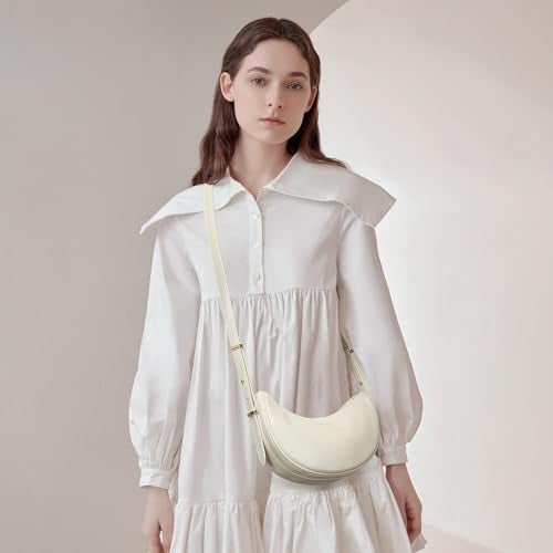 Keyli Shoulder Bag for Women Waterproof Leather Crescent Crossbody Bags for Girl Fashionable Casual Hobo Purses Designer polene Bags Soft Cute Shoulder Purse with Adjustable Strap Khaki - Image 4