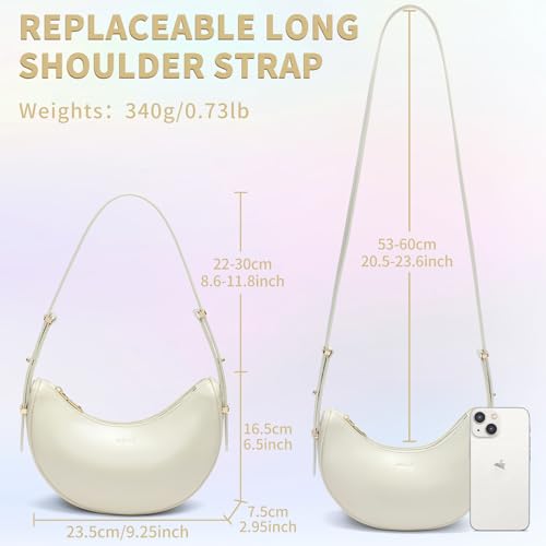 Keyli Shoulder Bag for Women Waterproof Leather Crescent Crossbody Bags for Girl Fashionable Casual Hobo Purses Designer polene Bags Soft Cute Shoulder Purse with Adjustable Strap Khaki - Image 3