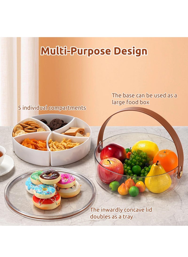 Divided Serving Tray with Lid and Handle, Snackle Box Charcuterie Container Portable Snack Platters for Candies, Fruits, Nuts, Appetizers, 5-Compartment Food Storage Organizer for Party - Image 5